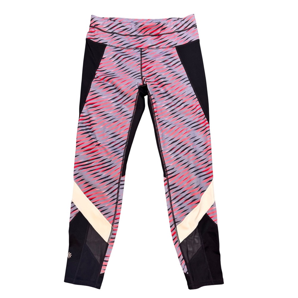 Athleta Womens Pink Purple Abstract Print Mesh Panel Active Leggings Size M